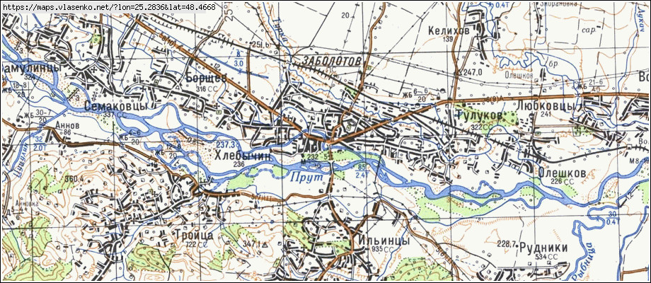 Карта ЗАБОЛОТІВ, Івано-Франківська область, Снятинський район