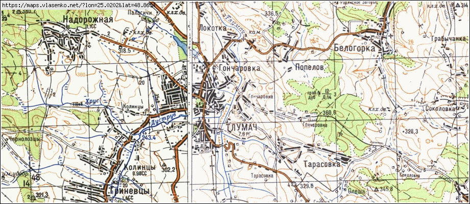 Карта ГОНЧАРІВКА, Івано-Франківська область, Тлумацький район