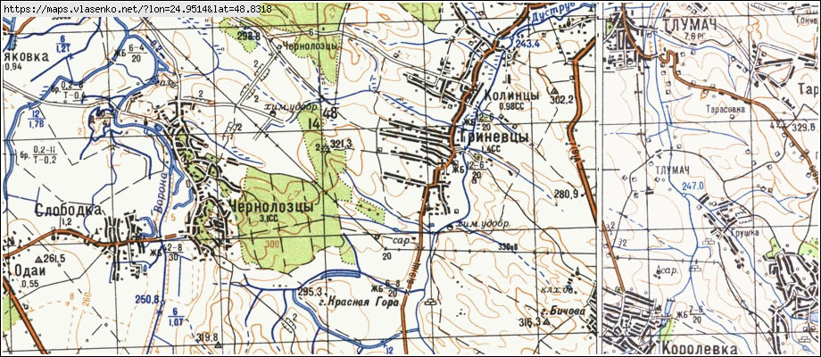 Карта ГРИНІВЦІ, Івано-Франківська область, Тлумацький район