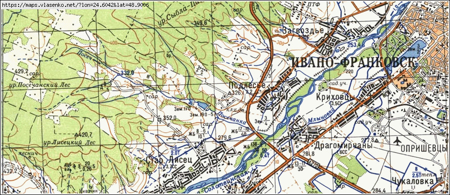 Карта ПІДЛІССЯ, Івано-Франківська область, Тисменицький район