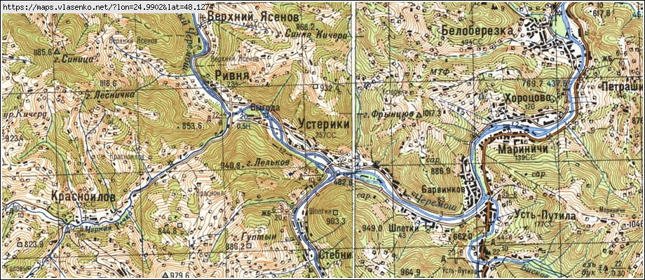 Карта УСТЕРІКИ, Івано-Франківська область, Верховинський район