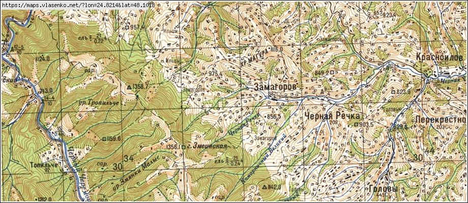 Карта ЗАМАГОРА, Івано-Франківська область, Верховинський район