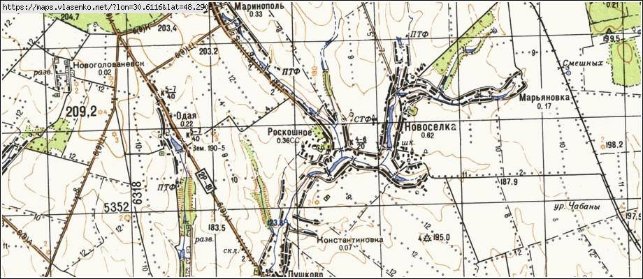 Карта РОЗКІШНЕ, Кіровоградська область, Голованівський район