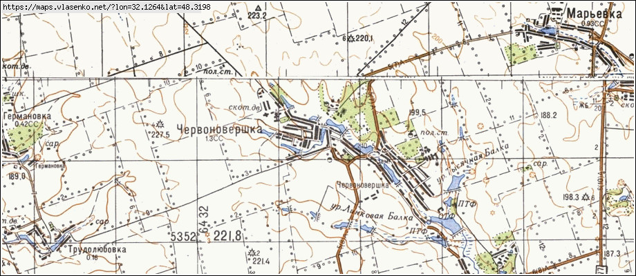 Карта ЧЕРВОНОВЕРШКА, Кіровоградська область, Компаніївський район