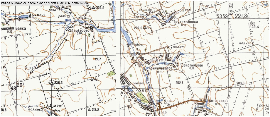 Карта КРИНИЧУВАТЕ, Кіровоградська область, Компаніївський район