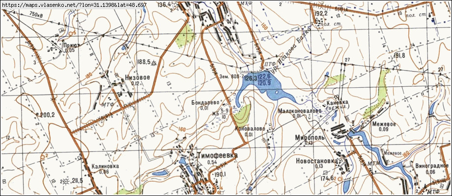 Карта БОНДАРЕВЕ, Кіровоградська область, Новоархангельський район