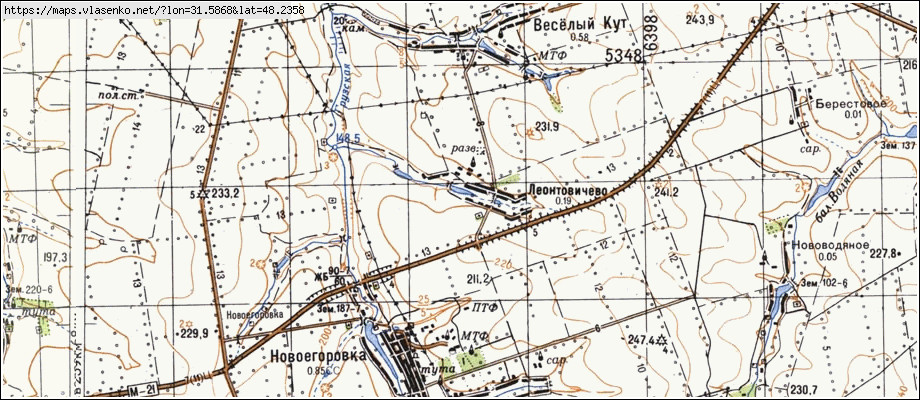 Карта ЛЕОНТОВИЧЕВЕ, Кіровоградська область, Новоукраїнський район