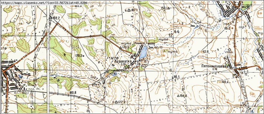 Карта ЛОЗУВАТКА, Кіровоградська область, Онуфріївський район