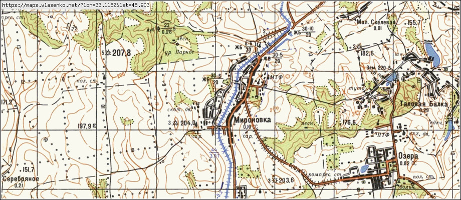 Карта МИРОНІВКА, Кіровоградська область, Світловодський район