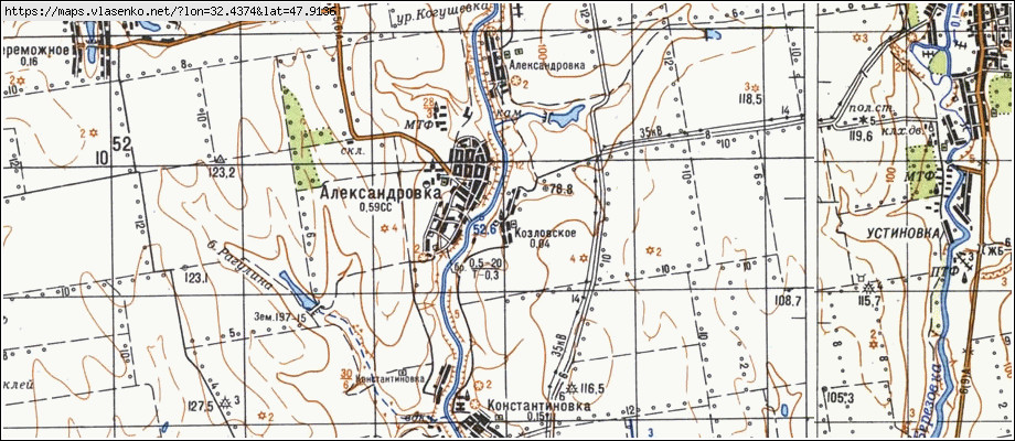 Карта КОЗЛІВСЬКЕ, Кіровоградська область, Устинівський район