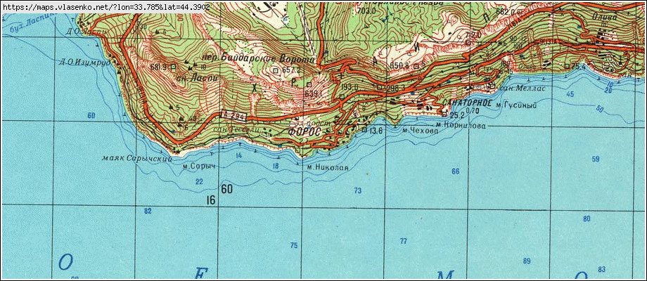 Карта ФОРОС, Крим область, м Ялта район