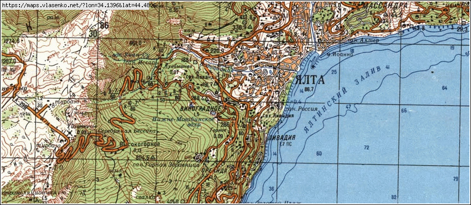 Карта ВИНОГРАДНЕ, Крим область, м Ялта район