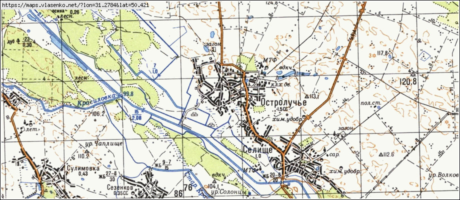 Карта ГОСТРОЛУЧЧЯ, Київська область, Баришівський район