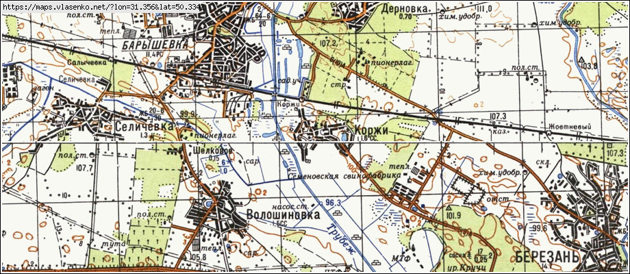 Карта КОРЖІ, Київська область, Баришівський район