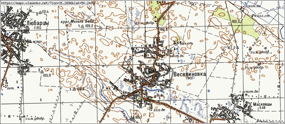 Карта ВЕСЕЛИНІВКА, Київська область, Баришівський район