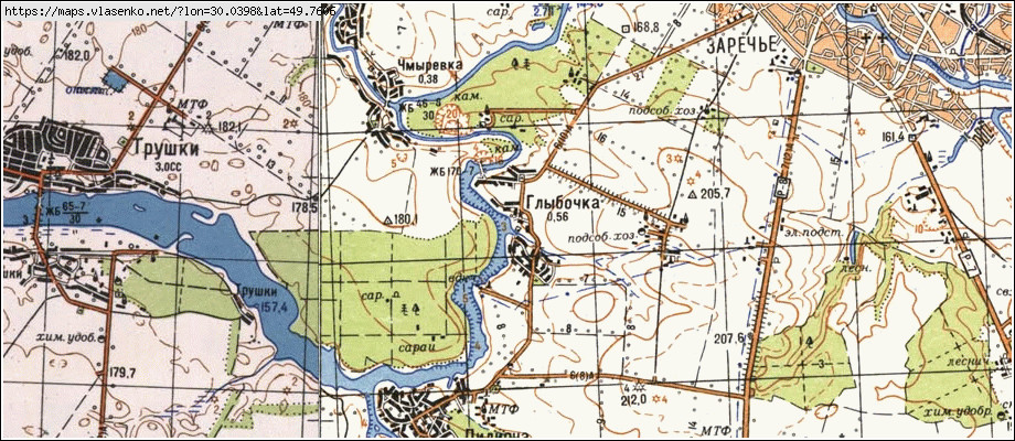 Карта ГЛИБОЧКА, Київська область, Білоцерківський район