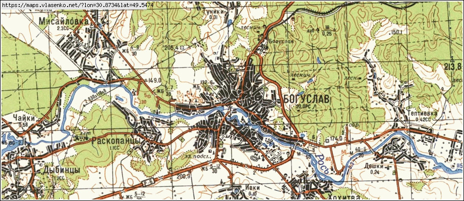 Карта БОГУСЛАВ, Київська область, Богуславський район
