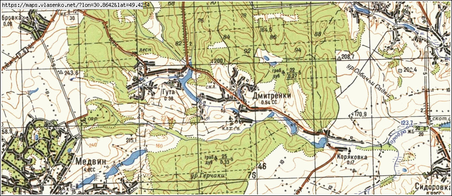 Карта ДМИТРЕНКИ, Київська область, Богуславський район