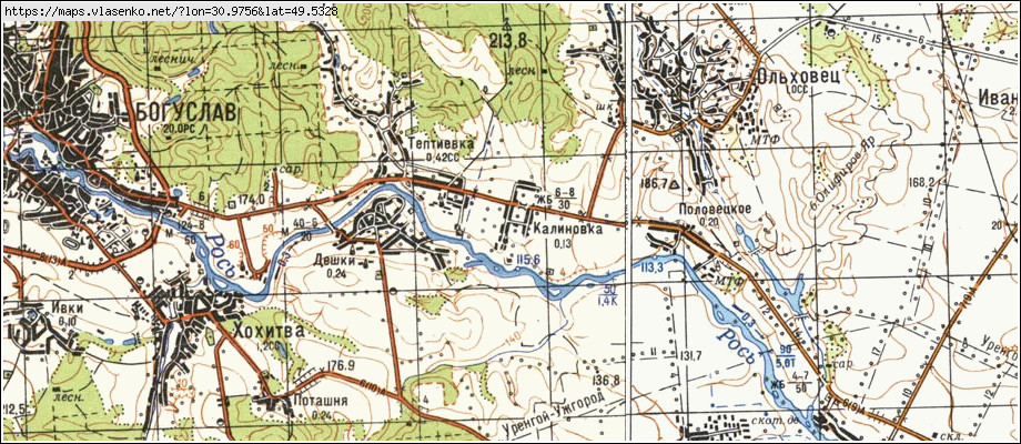 Карта КАЛИНІВКА, Київська область, Богуславський район