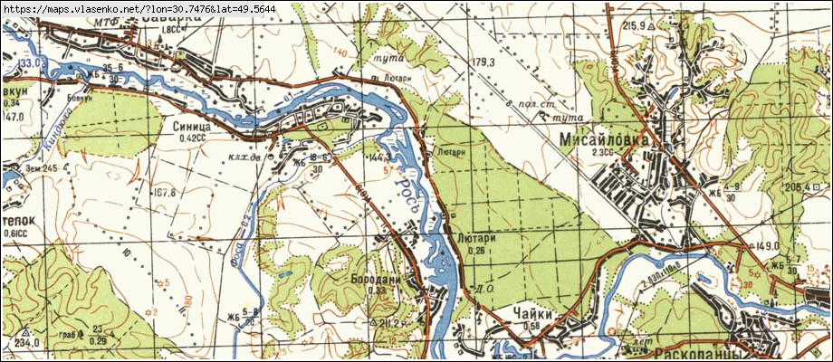 Карта ЛЮТАРІ, Київська область, Богуславський район