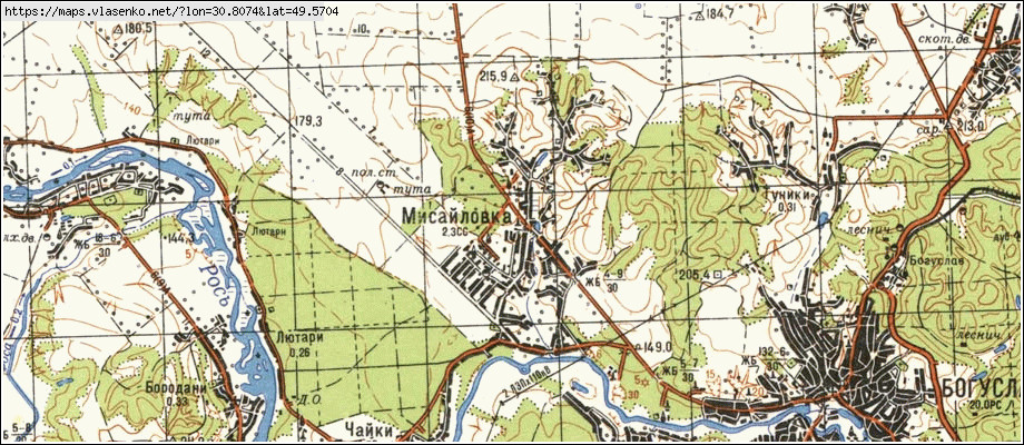Карта МИСАЙЛІВКА, Київська область, Богуславський район