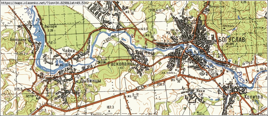 Карта РОЗКОПАНЦІ, Київська область, Богуславський район