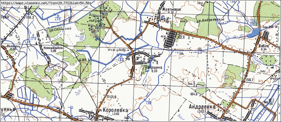 Карта ОЗЕРЩИНА, Київська область, Бородянський район