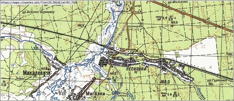 Карта ПІСКІВКА, Київська область, Бородянський район
