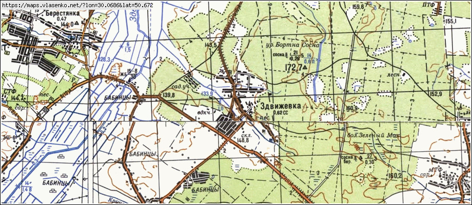 Карта ЗДВИЖІВКА, Київська область, Бородянський район