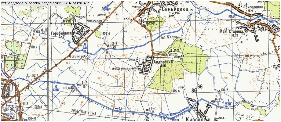 Карта АНДРІЇВКА, Київська область, Бориспільський район