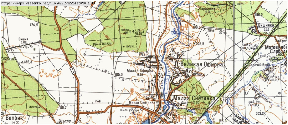 Карта МАЛА ОФІРНА, Київська область, Фастівський район