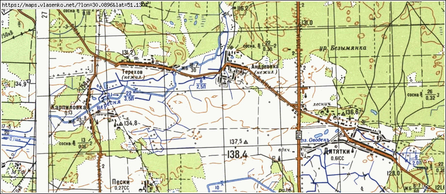Карта АНДРІЇВКА, Київська область, Іванківський район