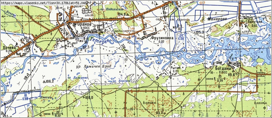 Карта ФРУЗИНІВКА, Київська область, Іванківський район