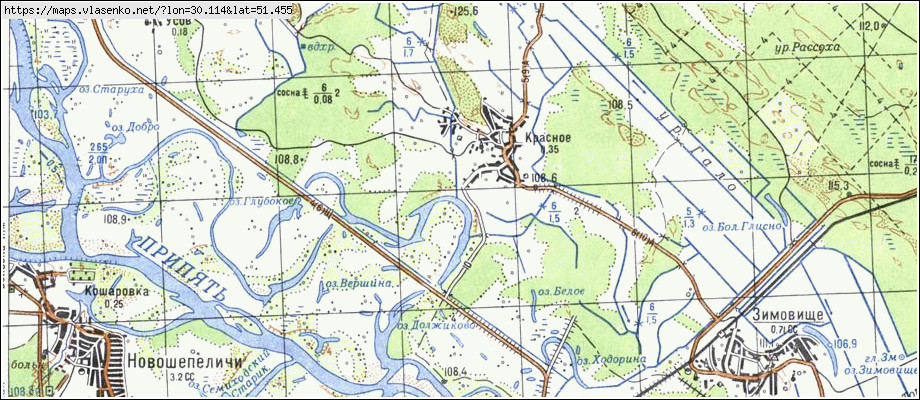 Карта КРАСНЕ, Київська область, Іванківський район