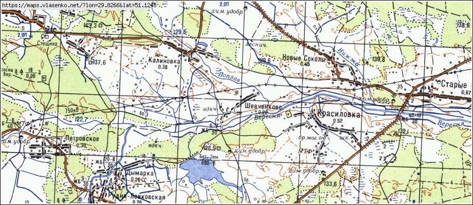 Карта ШЕВЧЕНКОВЕ, Київська область, Іванківський район