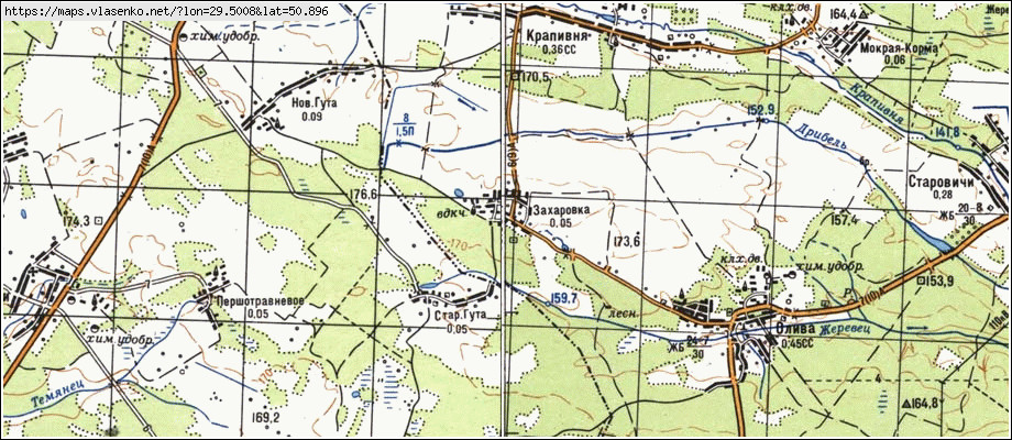 Карта ЗАХАРІВКА, Київська область, Іванківський район