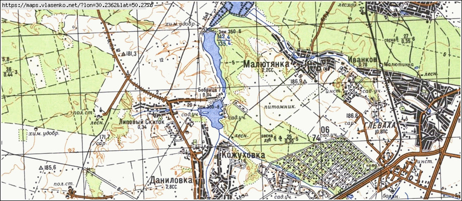 Карта БОБРИЦЯ, Київська область, Києво-Святошинський район