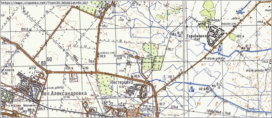 Карта ЛОЗІВКА, Київська область, м Бориспіль район