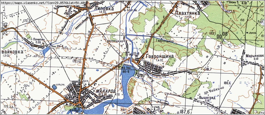 Карта ГАВРОНЩИНА, Київська область, Макарівський район