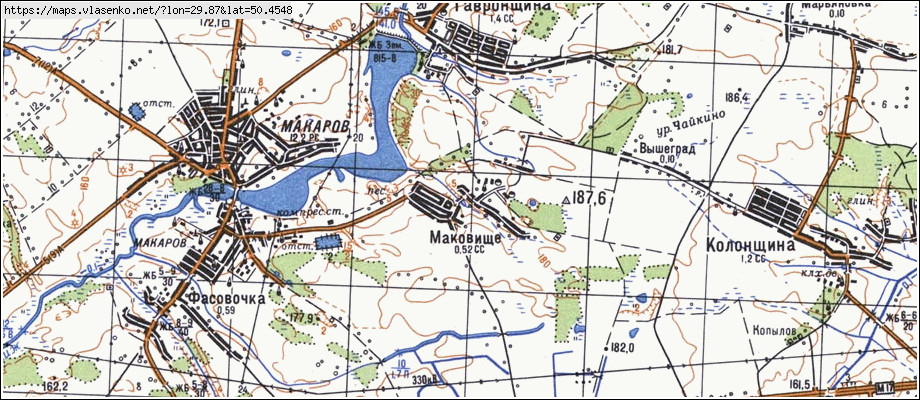 Карта МАКОВИЩЕ, Київська область, Макарівський район