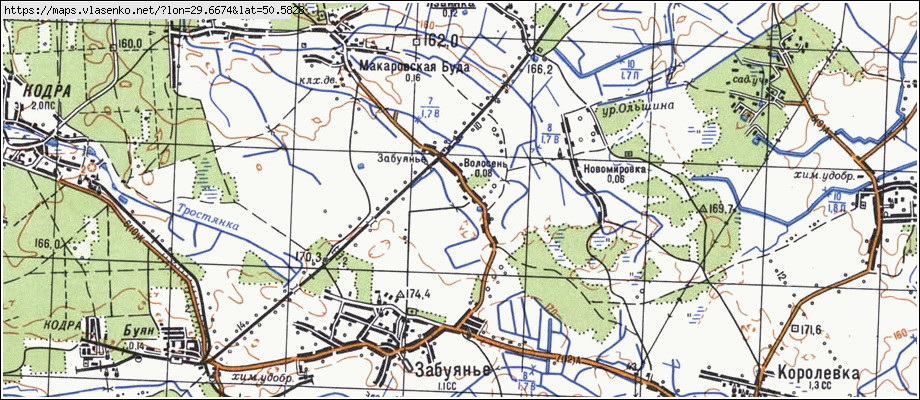 Карта ВОЛОСІНЬ, Київська область, Макарівський район