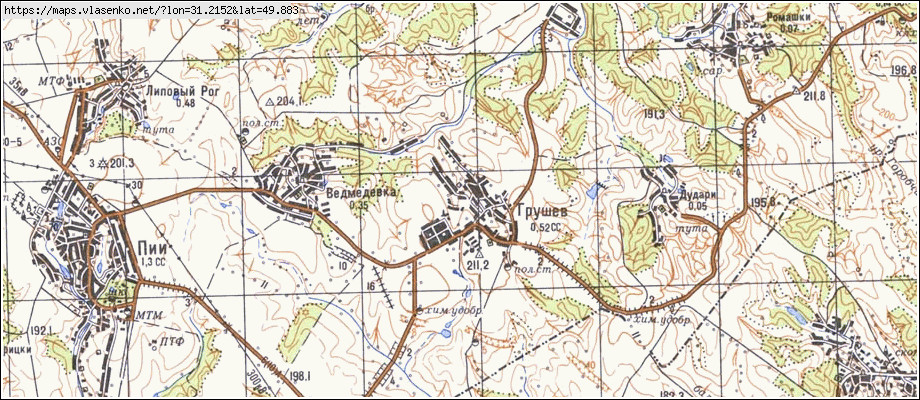 Карта ГРУШІВ, Київська область, Миронівський район