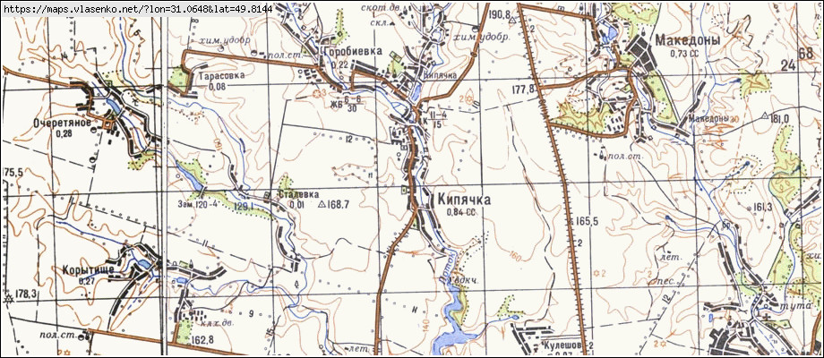 Карта КИП'ЯЧКА, Київська область, Миронівський район