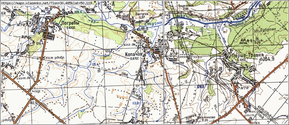 Карта КОПАЧІВ, Київська область, Обухівський район