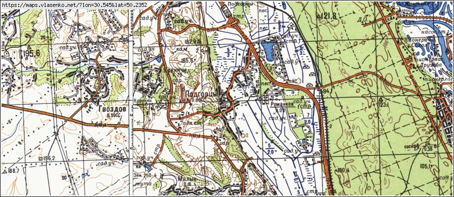 Карта ПІДГІРЦІ, Київська область, Обухівський район