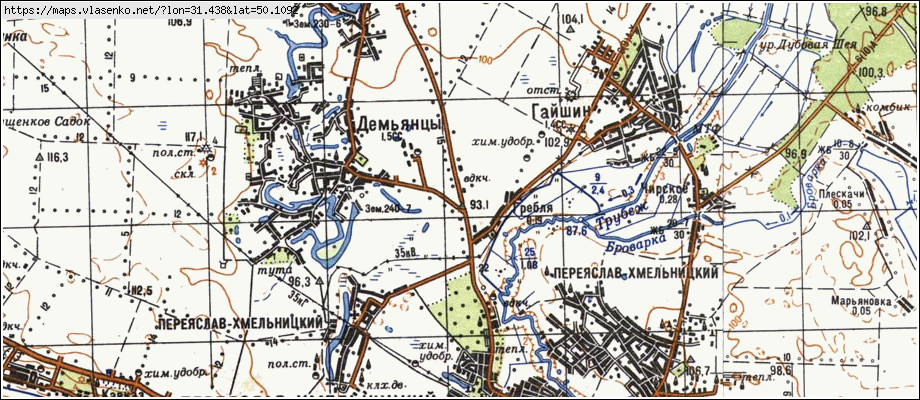 Карта ГРЕБЛЯ, Київська область, Переяслав-хмельницький район