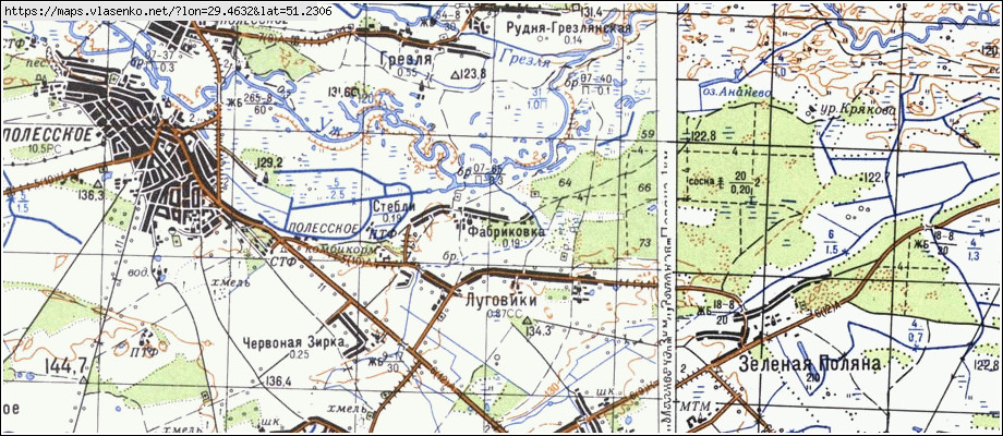 Карта ФАБРИКІВКА, Київська область, Поліський район