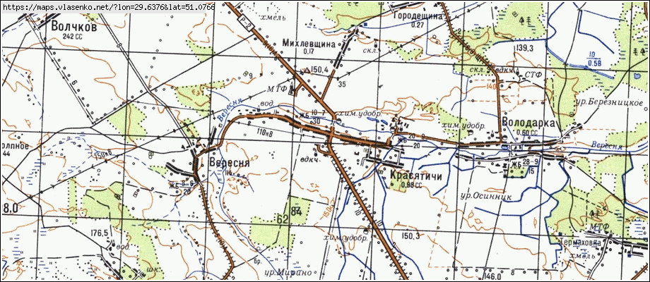 Карта КРАСЯТИЧІ, Київська область, Поліський район