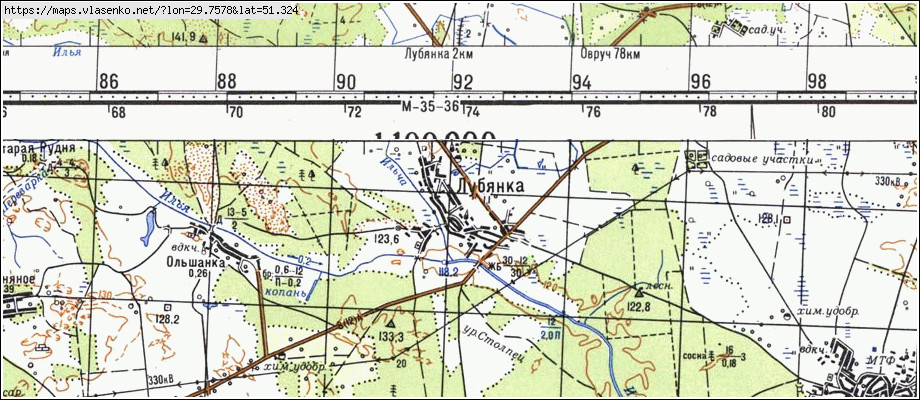 Карта ЛУБ'ЯНКА, Київська область, Поліський район