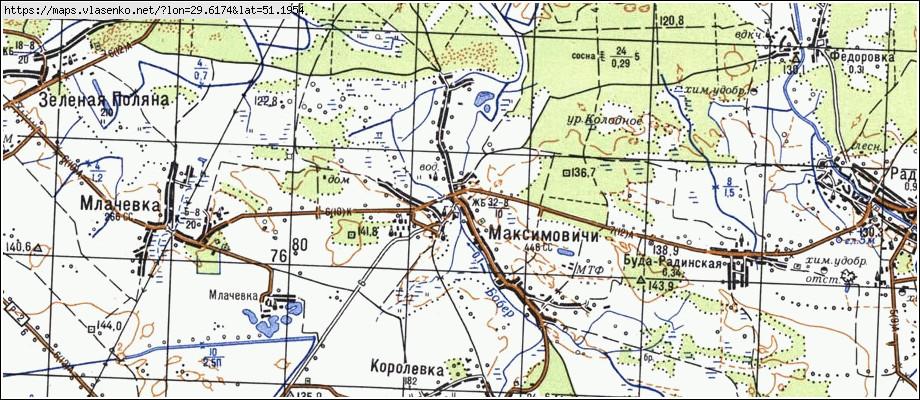 Карта МАКСИМОВИЧІ, Київська область, Поліський район